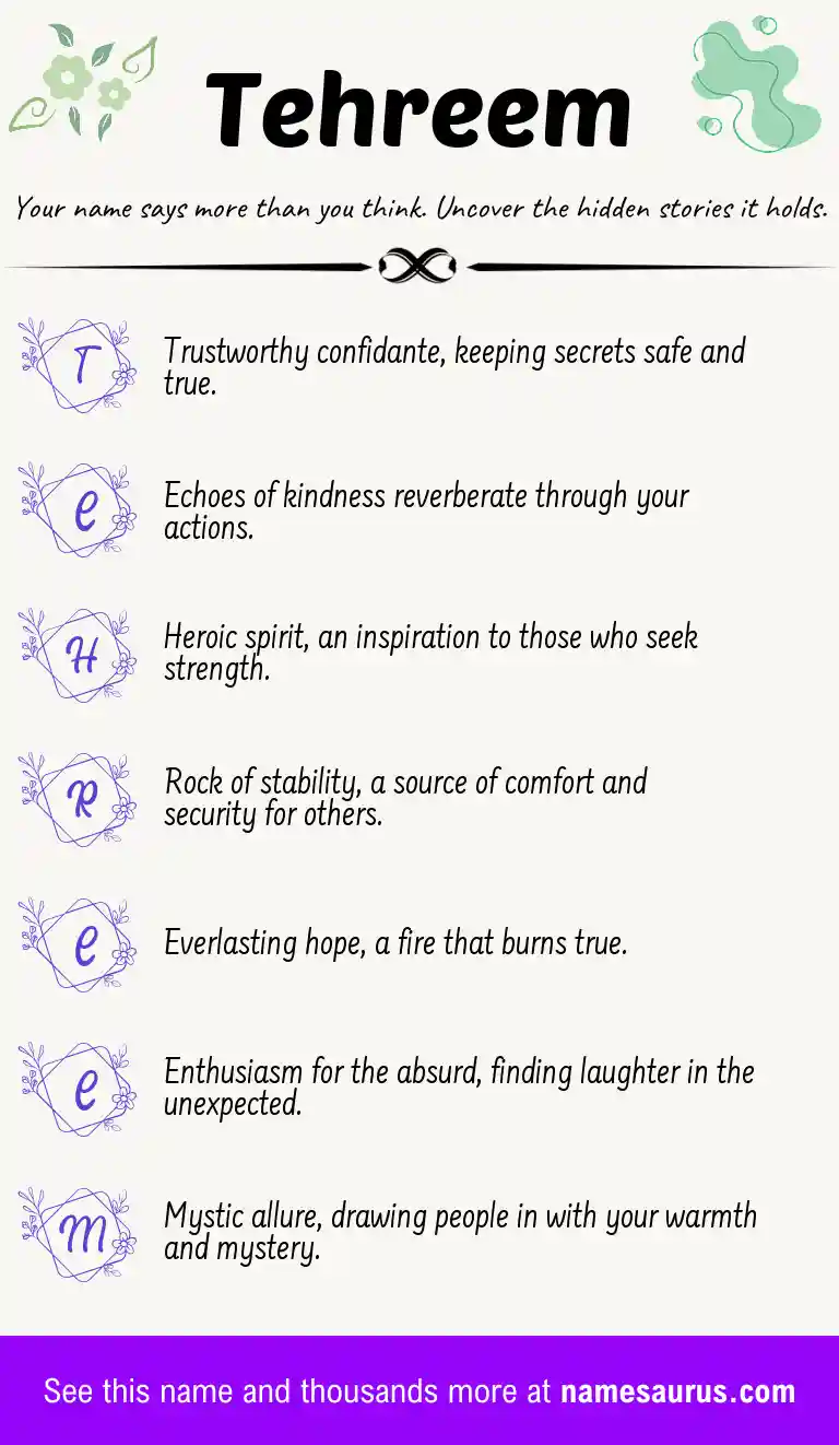 Acrostic poem about Tehreem.