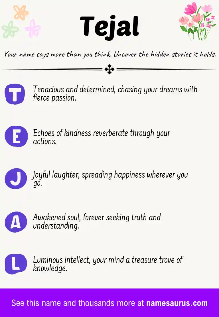 Acrostic poem about Tejal.