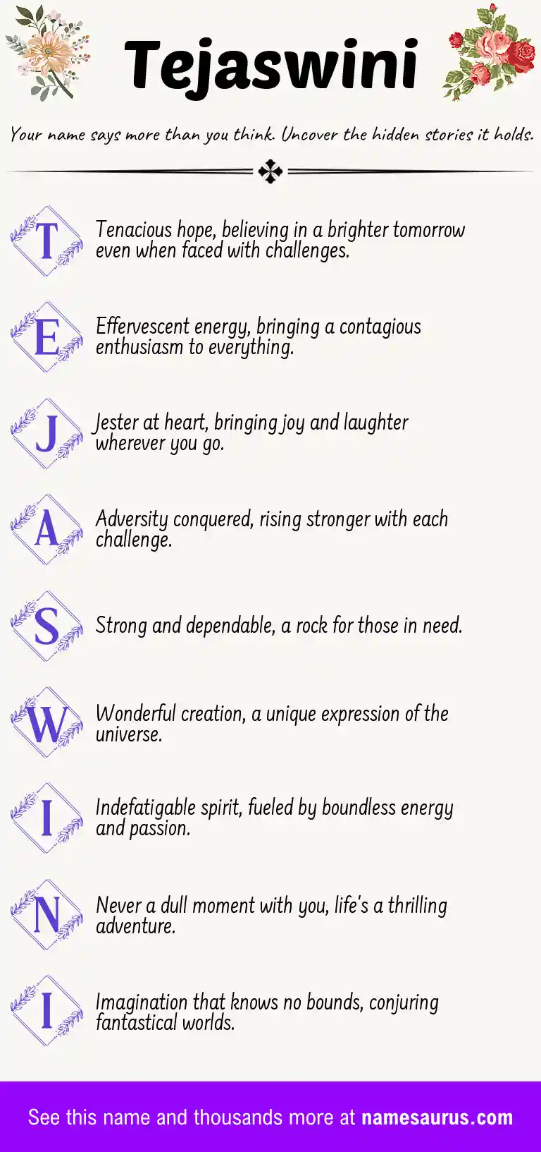 Acrostic poem about Tejaswini.
