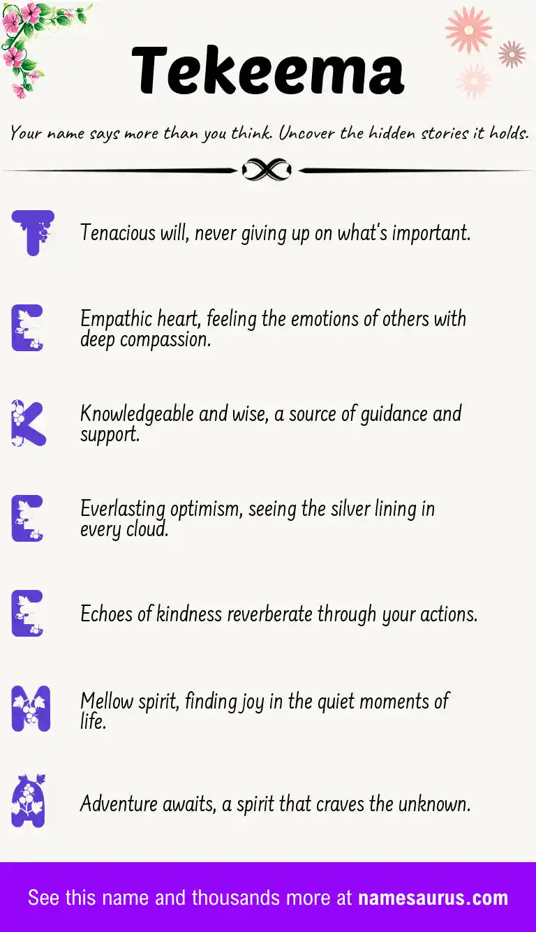 Acrostic poem about Tekeema.