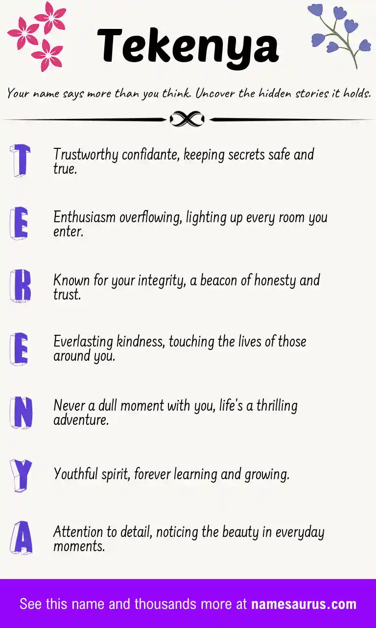 Acrostic poem about Tekenya.