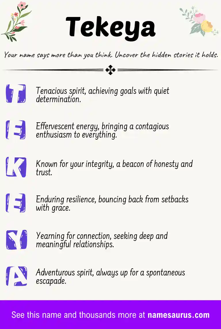 Acrostic poem about Tekeya.