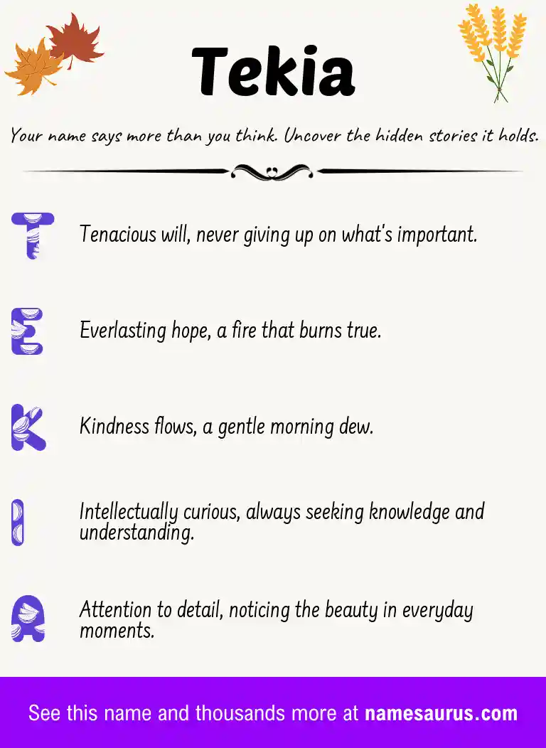 Acrostic poem about Tekia.