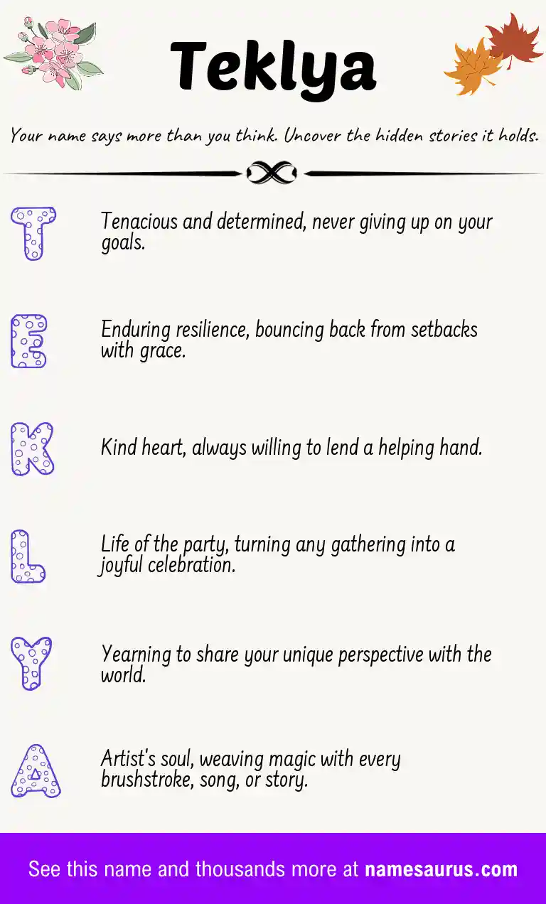Acrostic poem about Teklya.