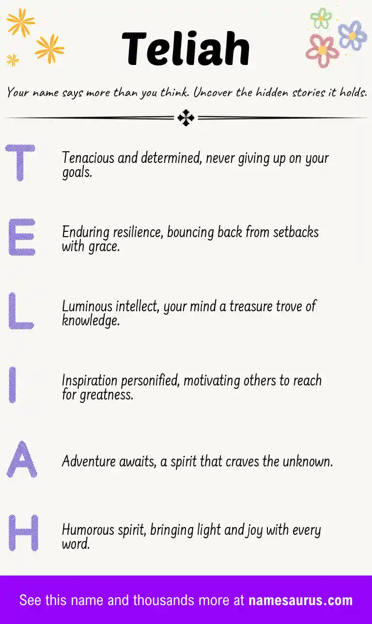 Acrostic poem about Teliah.