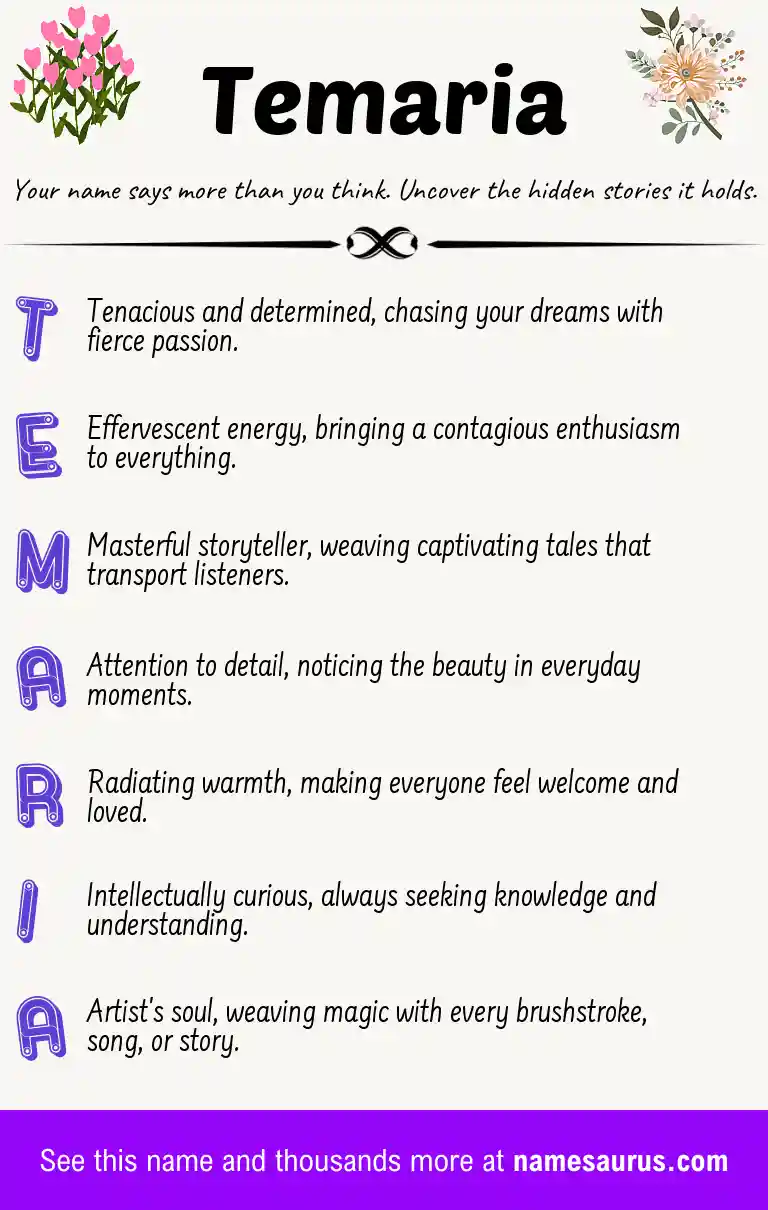 Acrostic poem about Temaria.