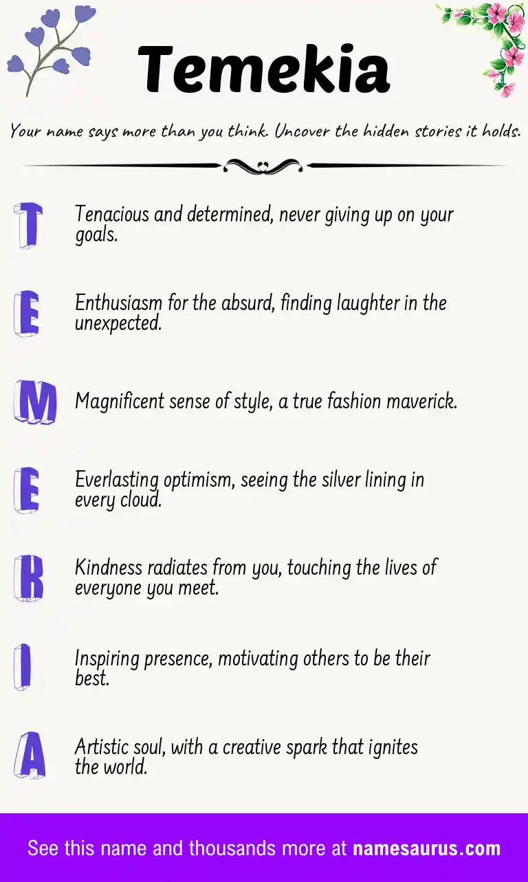 Acrostic poem about Temekia.