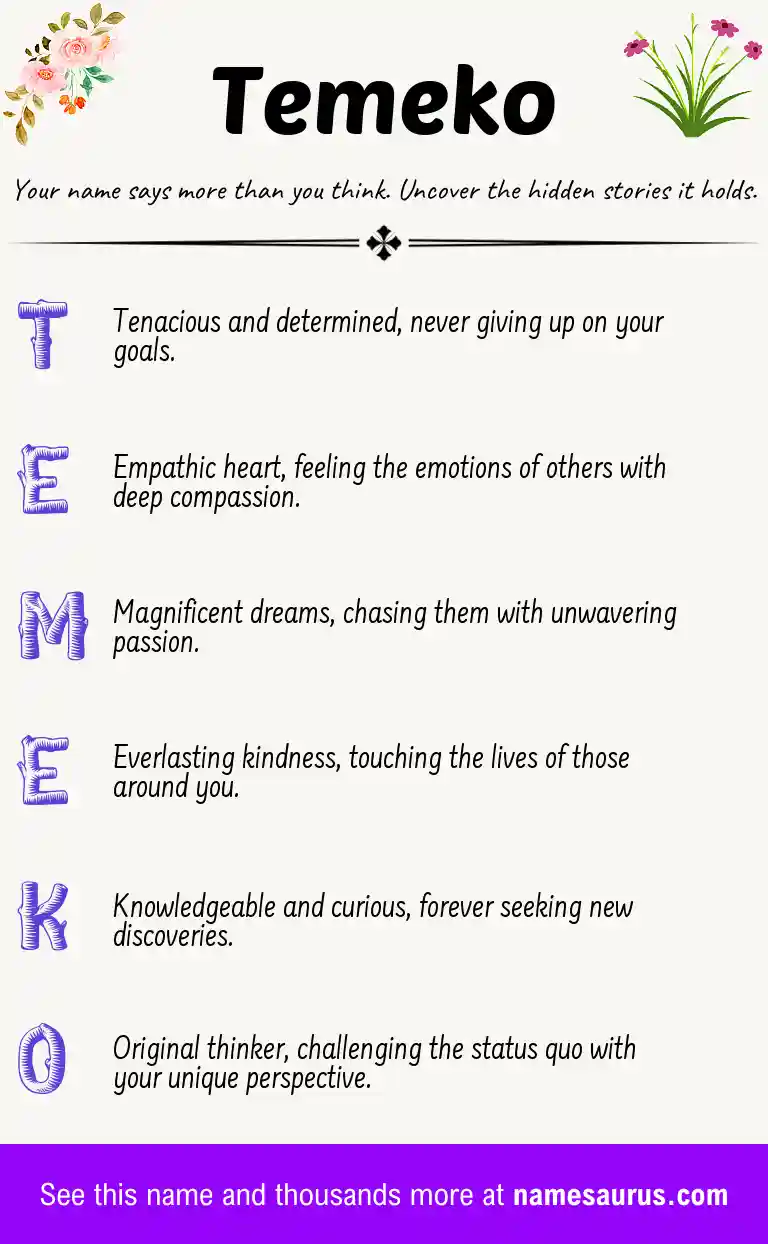 Acrostic poem about Temeko.
