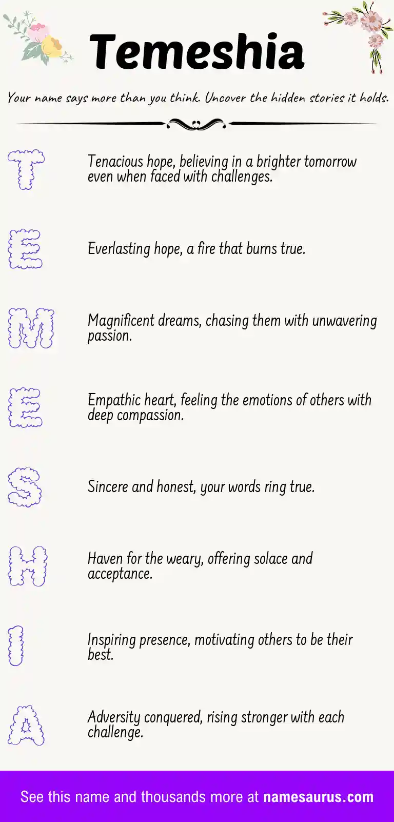 Acrostic poem about Temeshia.