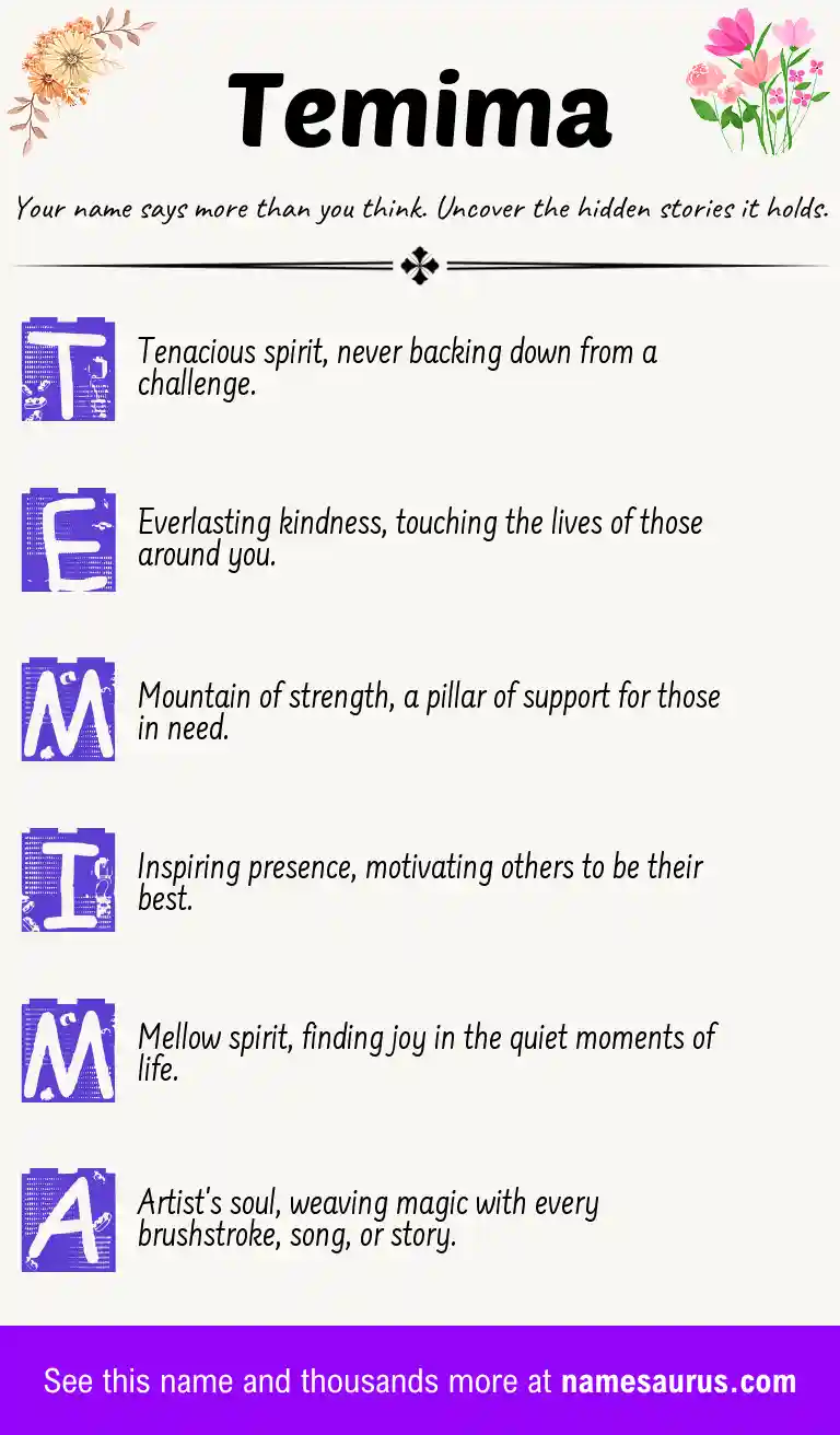 Acrostic poem about Temima.