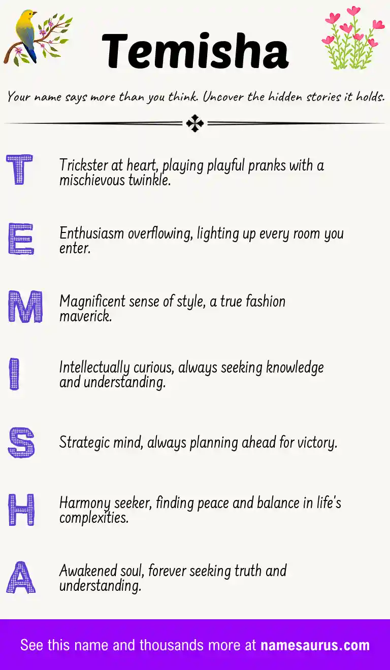Acrostic poem about Temisha.