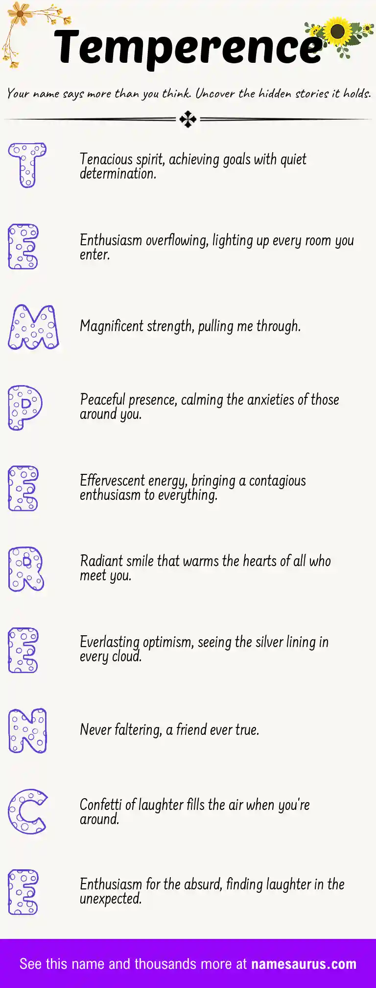 Acrostic poem about Temperence.