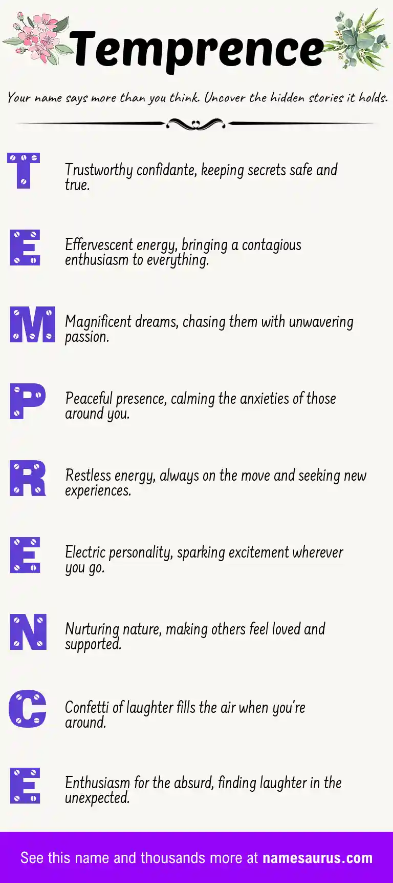 Acrostic poem about Temprence.