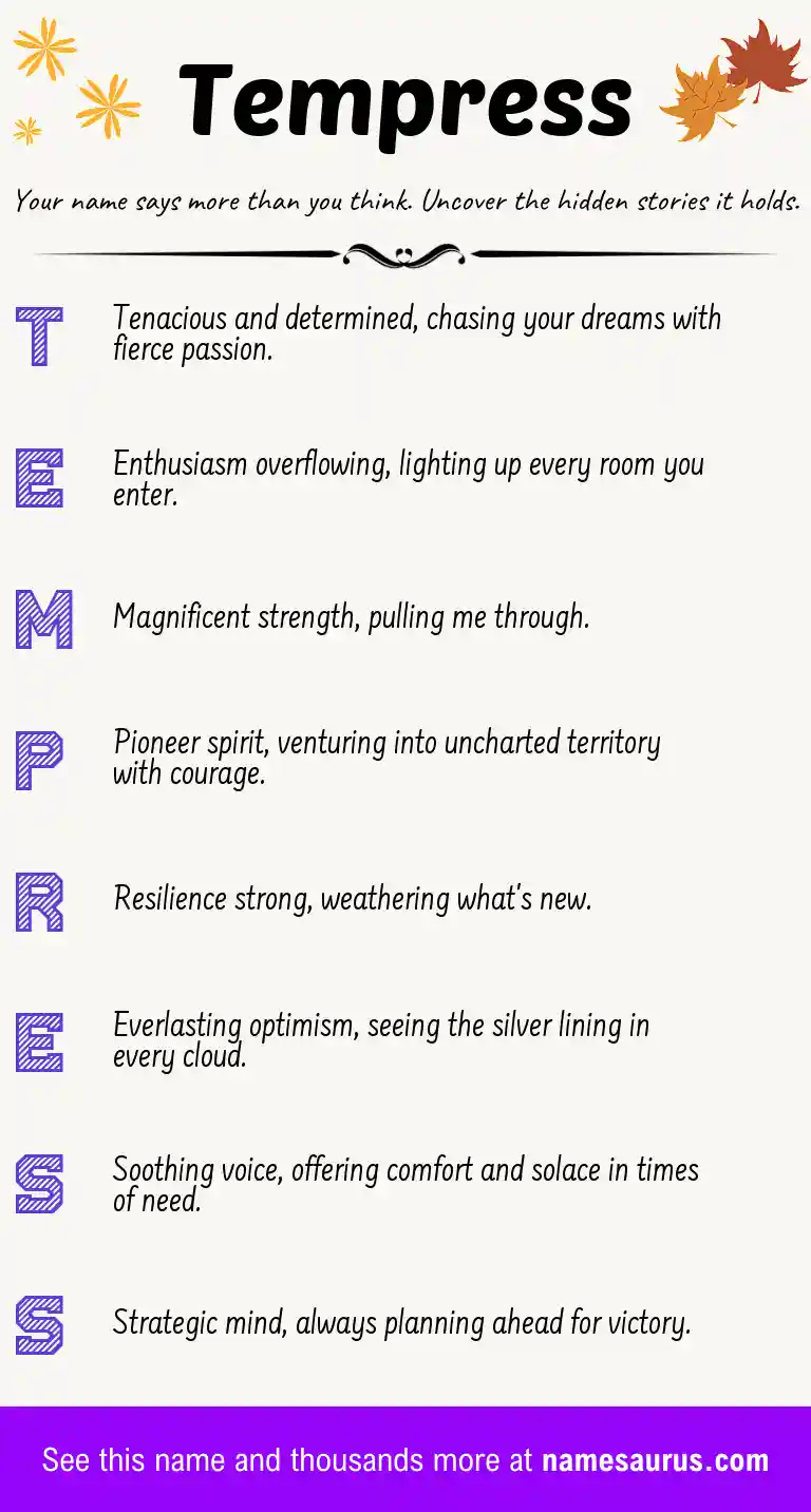 Acrostic poem about Tempress.
