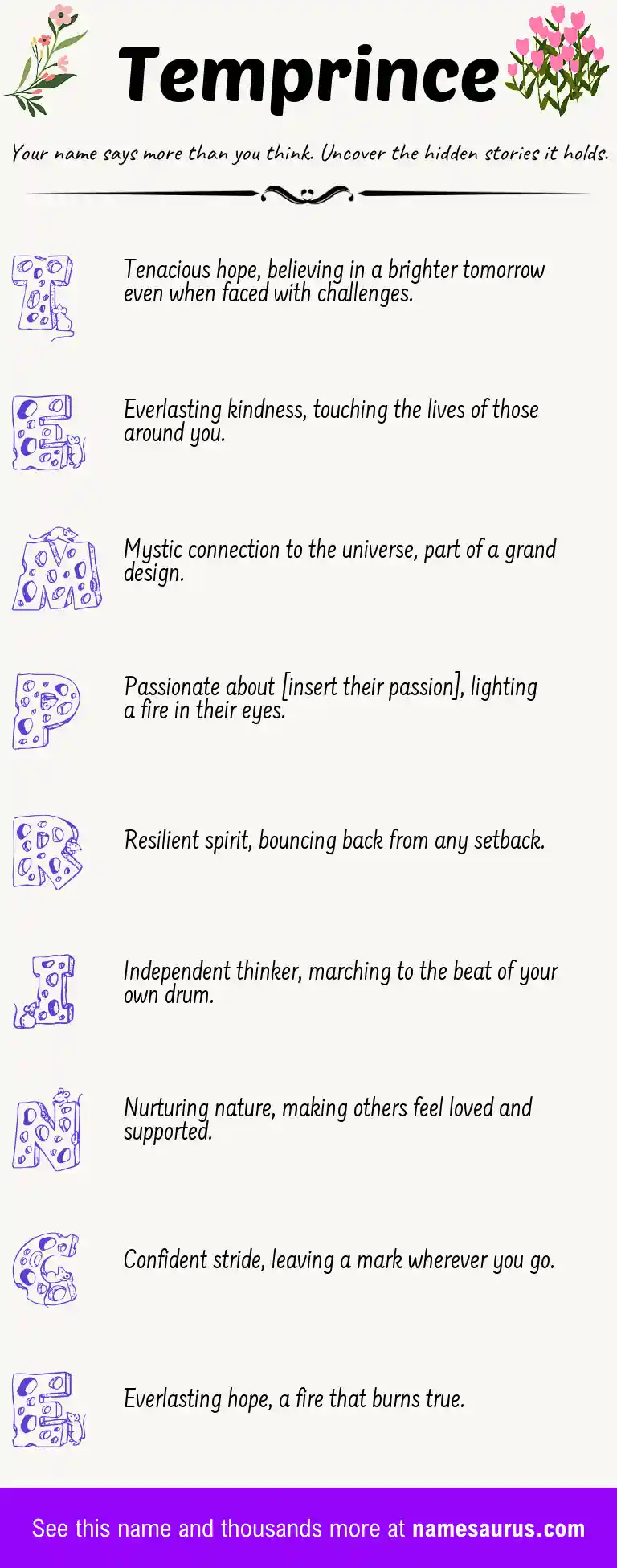Acrostic poem about Temprince.