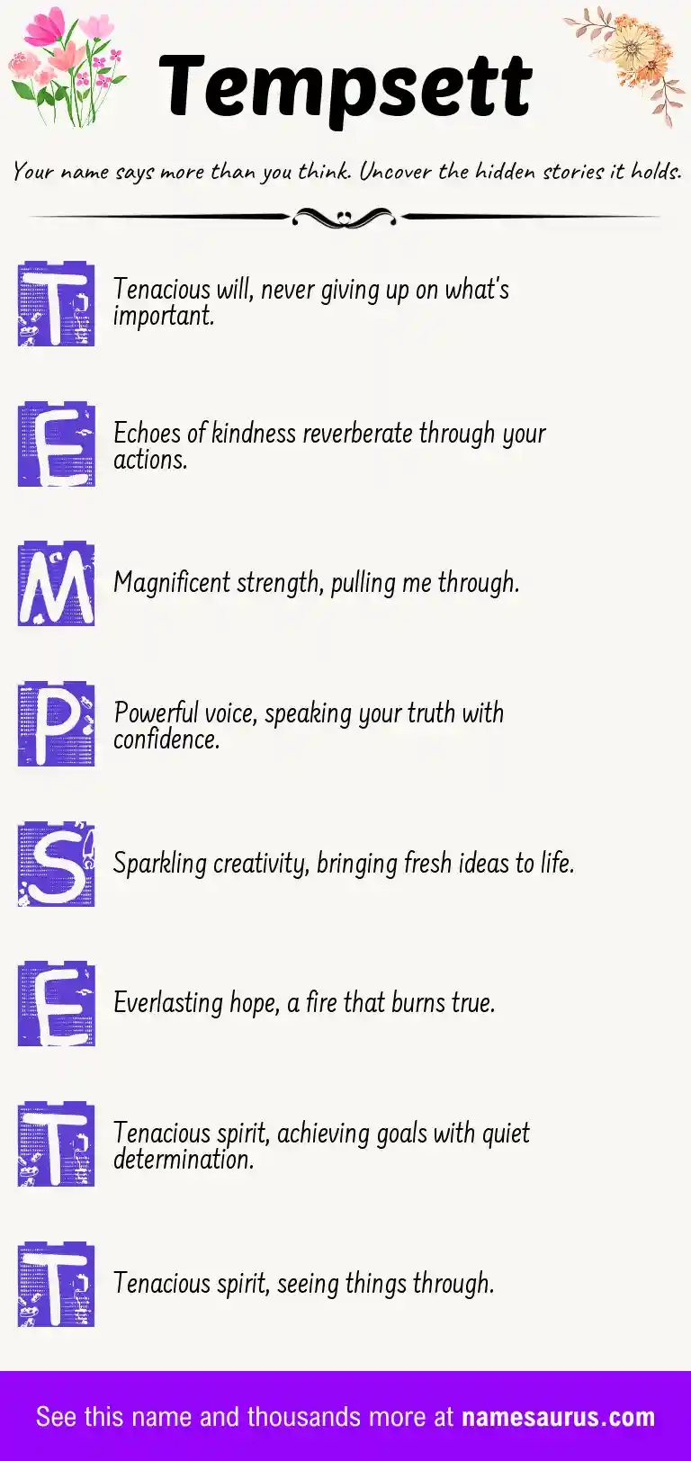 Acrostic poem about Tempsett.