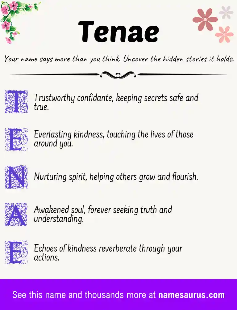 Acrostic poem about Tenae.