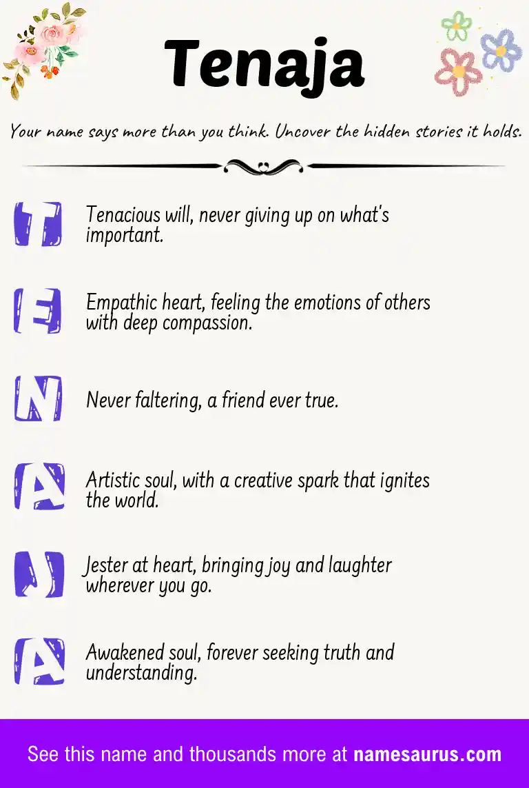 Acrostic poem about Tenaja.