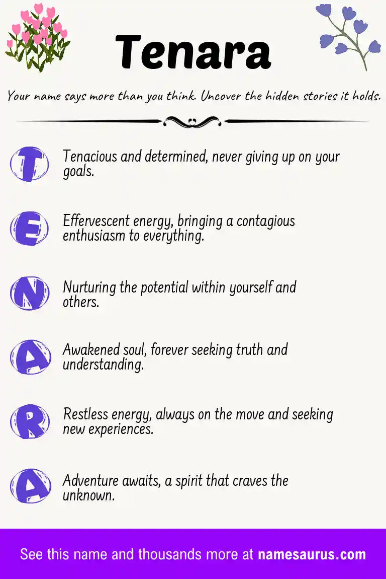 Acrostic poem about Tenara.