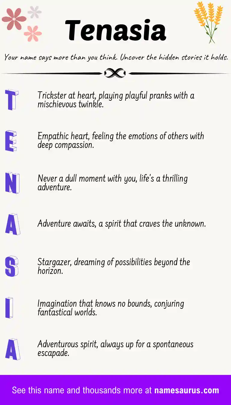 Acrostic poem about Tenasia.