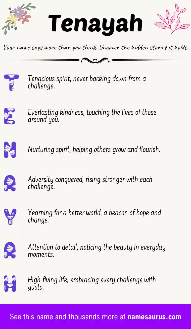 Acrostic poem about Tenayah.