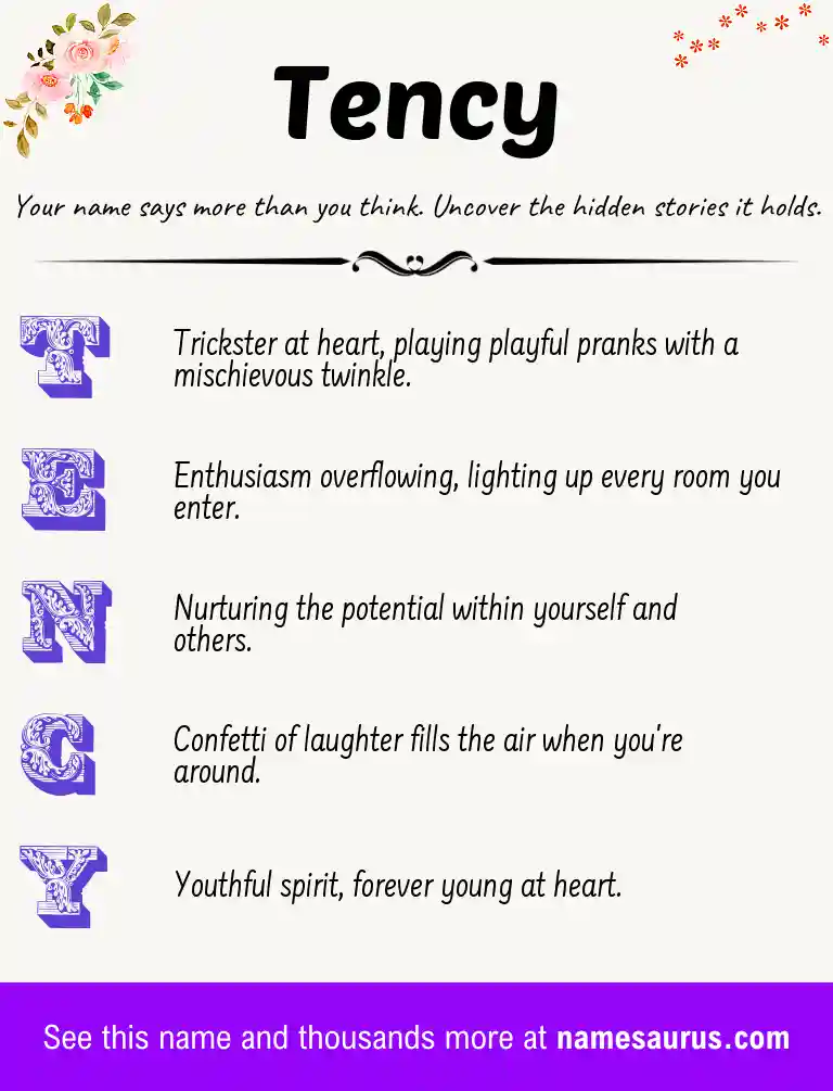 Acrostic poem about Tency.