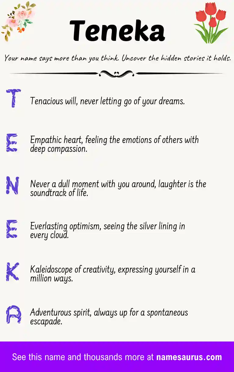 Acrostic poem about Teneka.