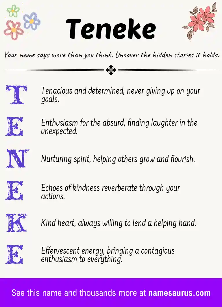 Acrostic poem about Teneke.