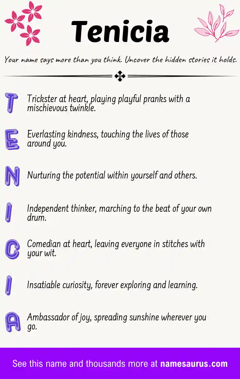 Acrostic poem about Tenicia.