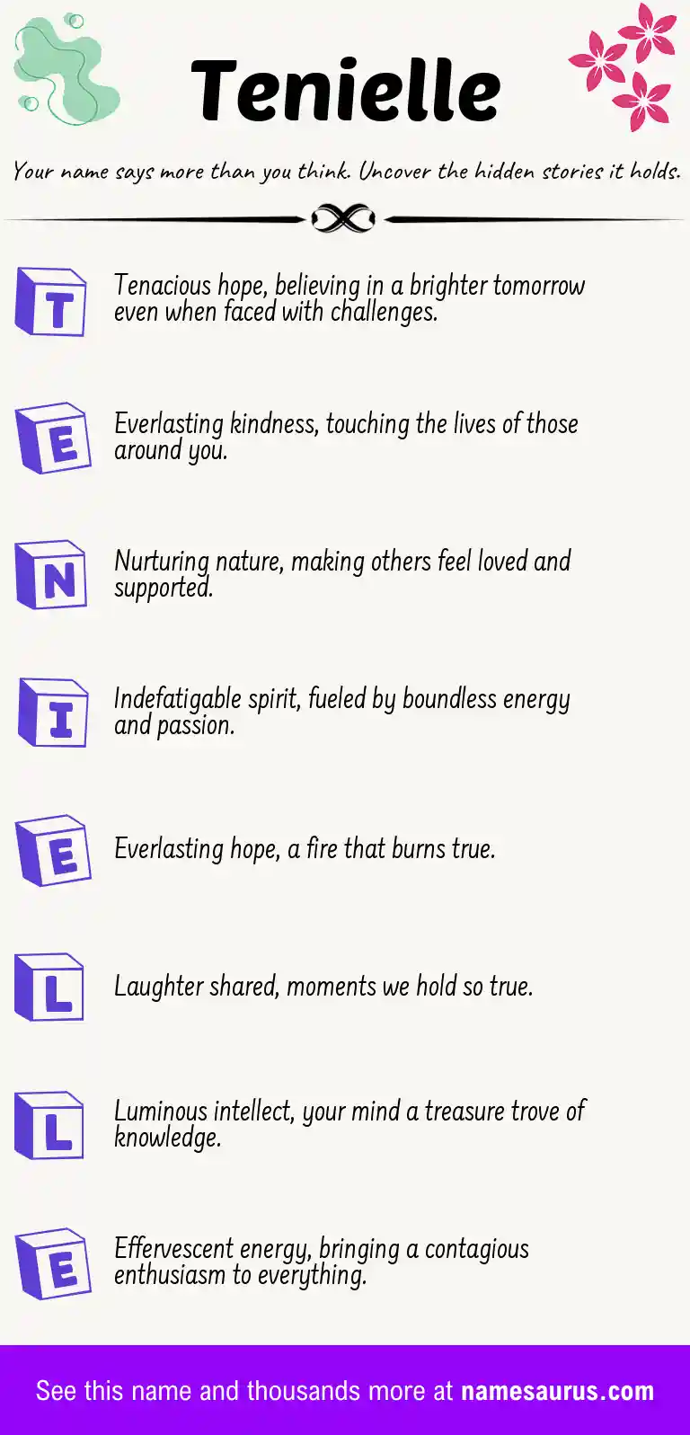 Acrostic poem about Tenielle.