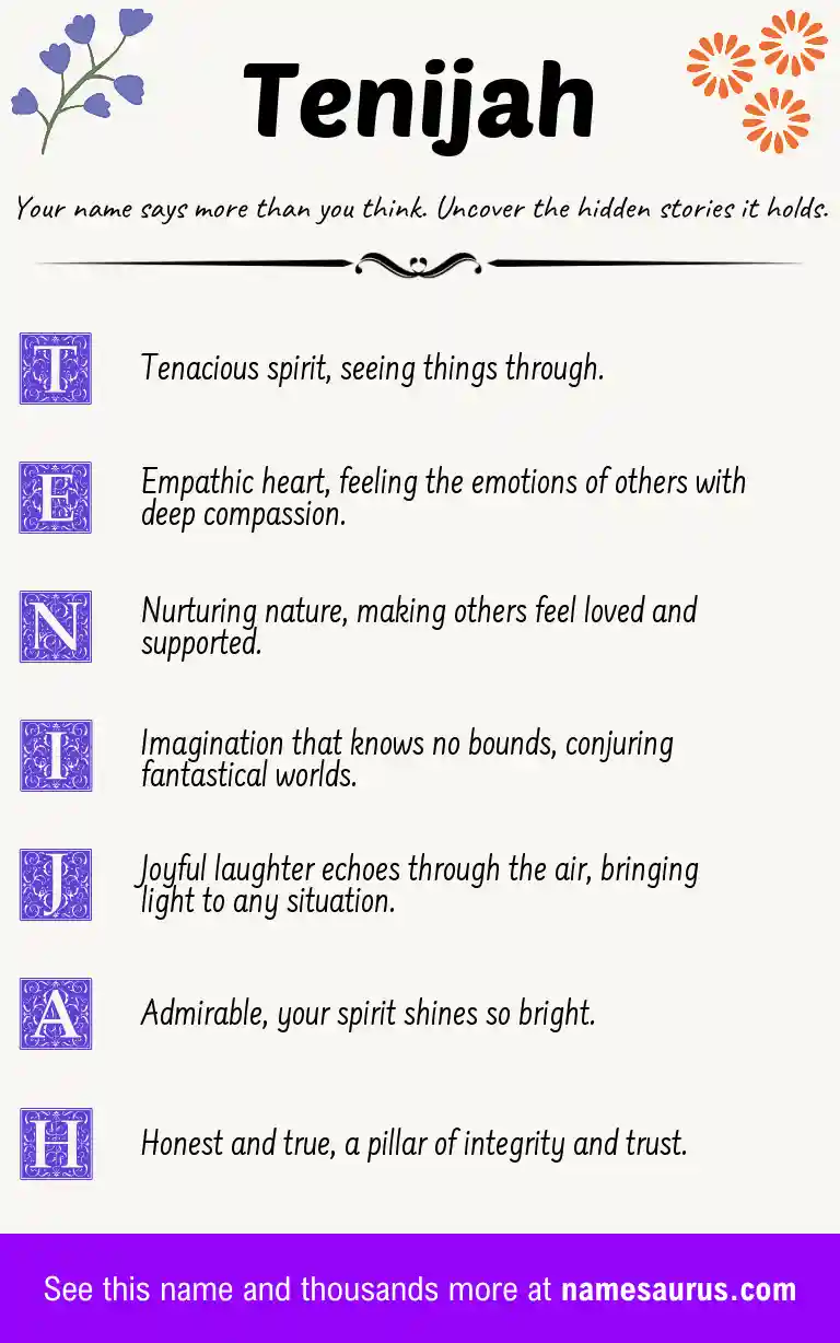Acrostic poem about Tenijah.