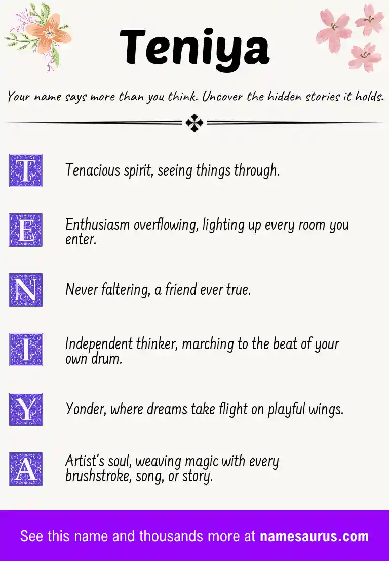 Acrostic poem about Teniya.