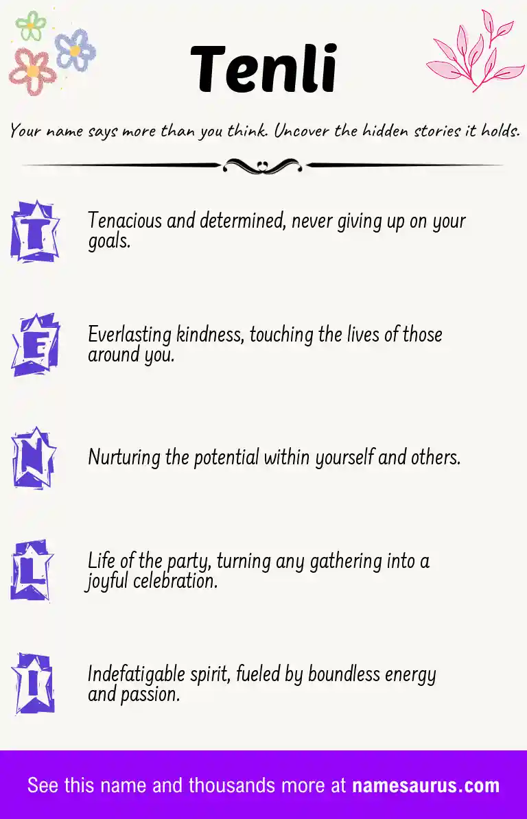 Acrostic poem about Tenli.