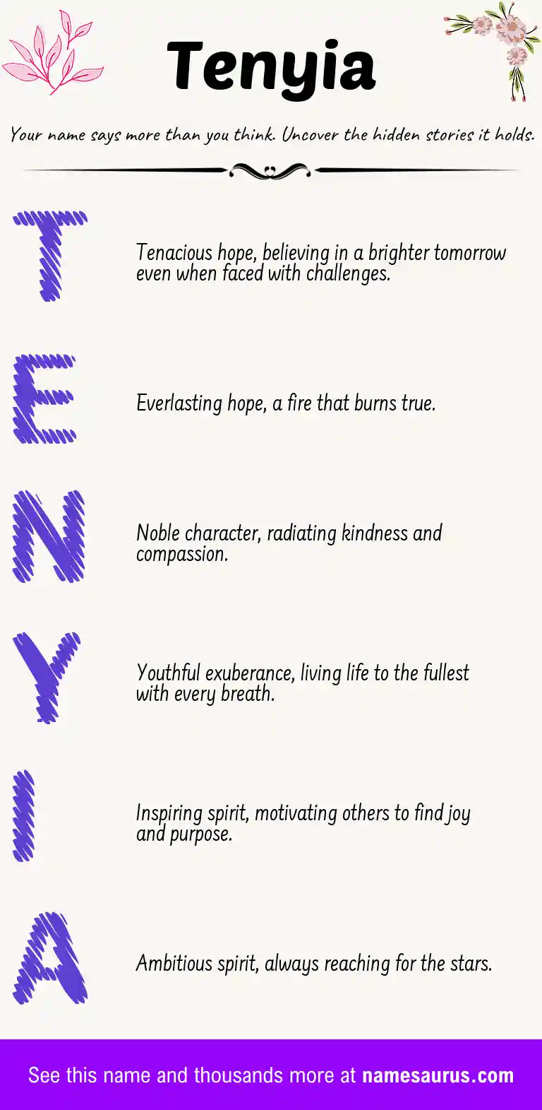 Acrostic poem about Tenyia.