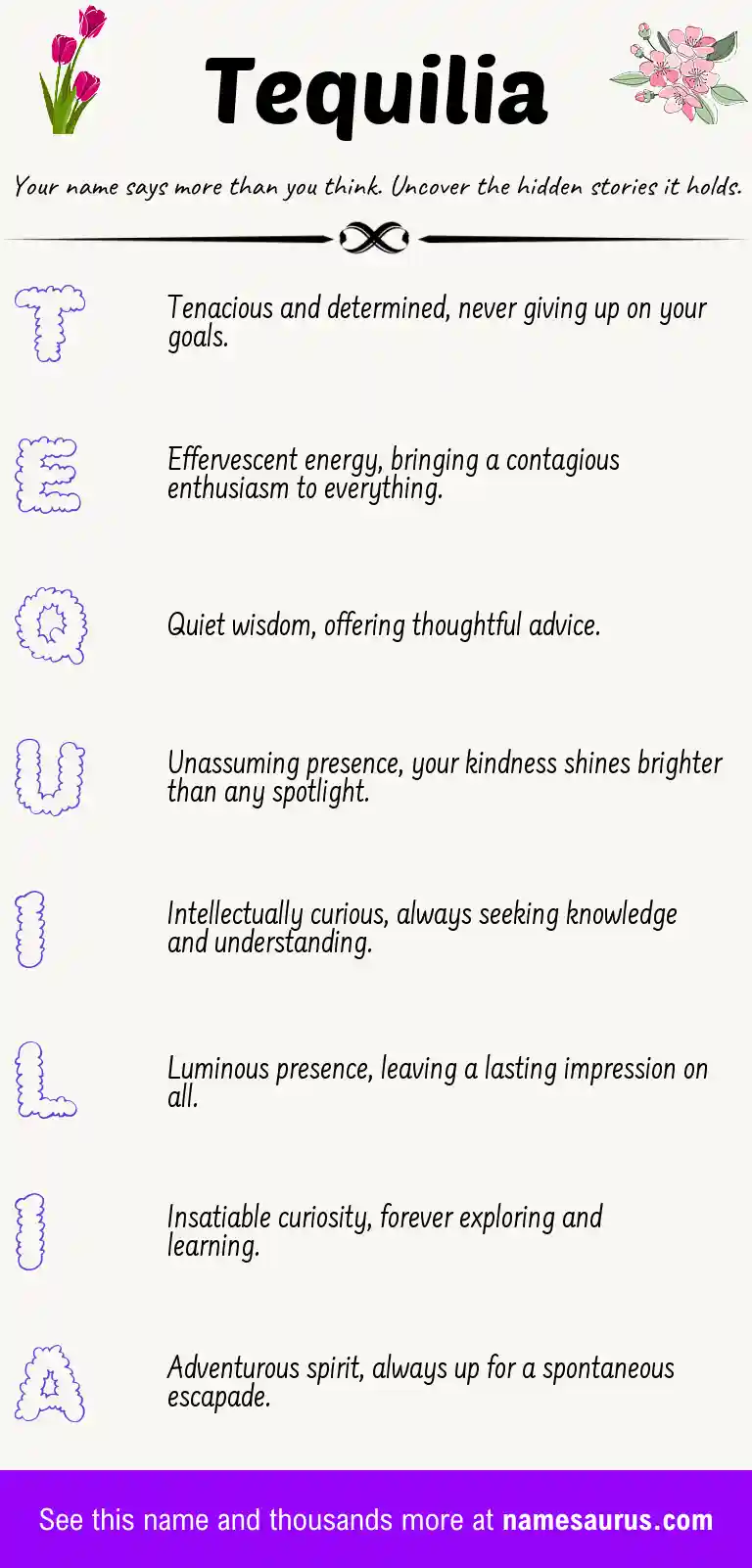 Acrostic poem about Tequilia.