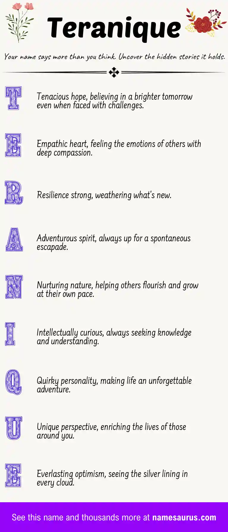 Acrostic poem about Teranique.