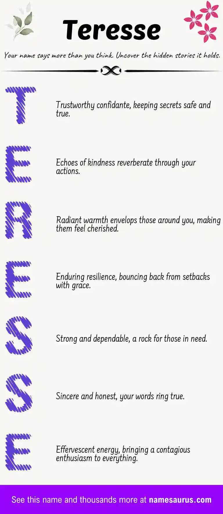 Acrostic poem about Teresse.