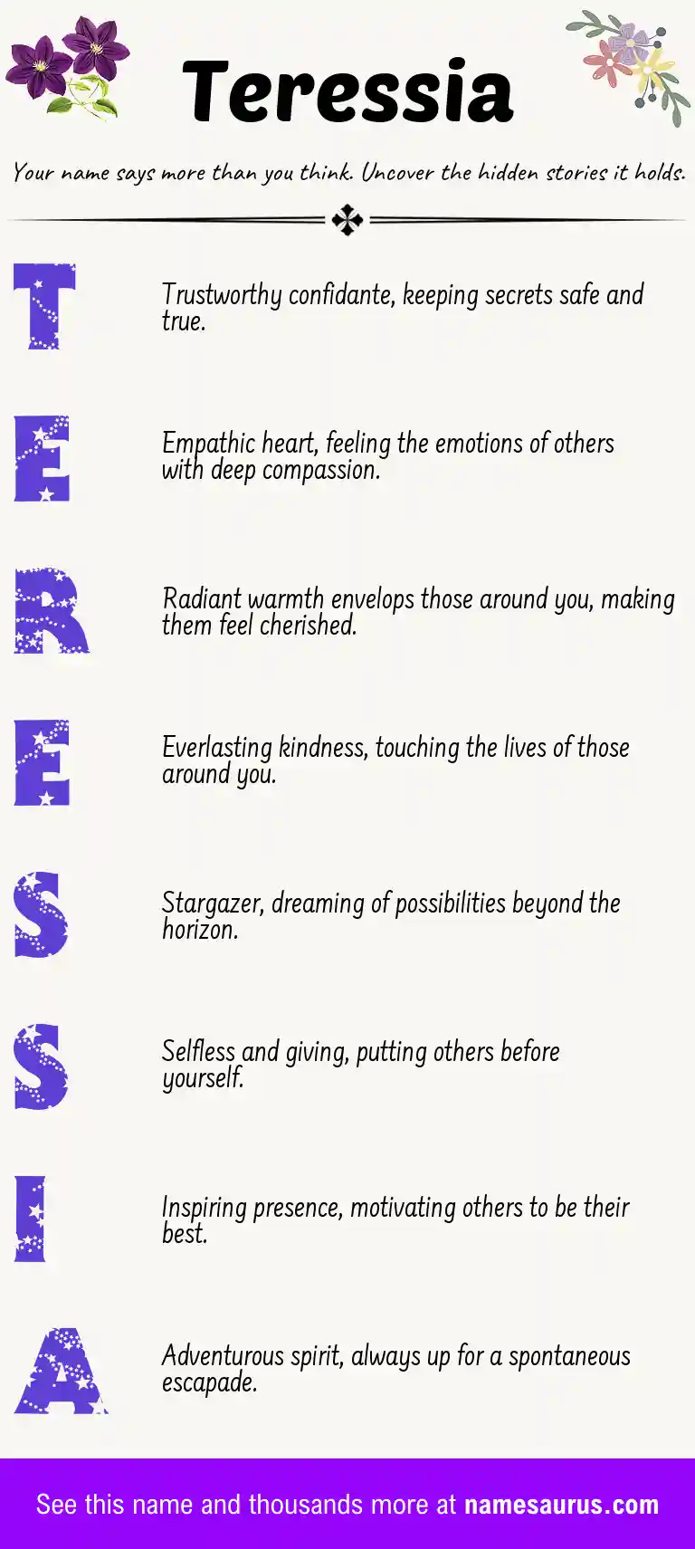 Acrostic poem about Teressia.