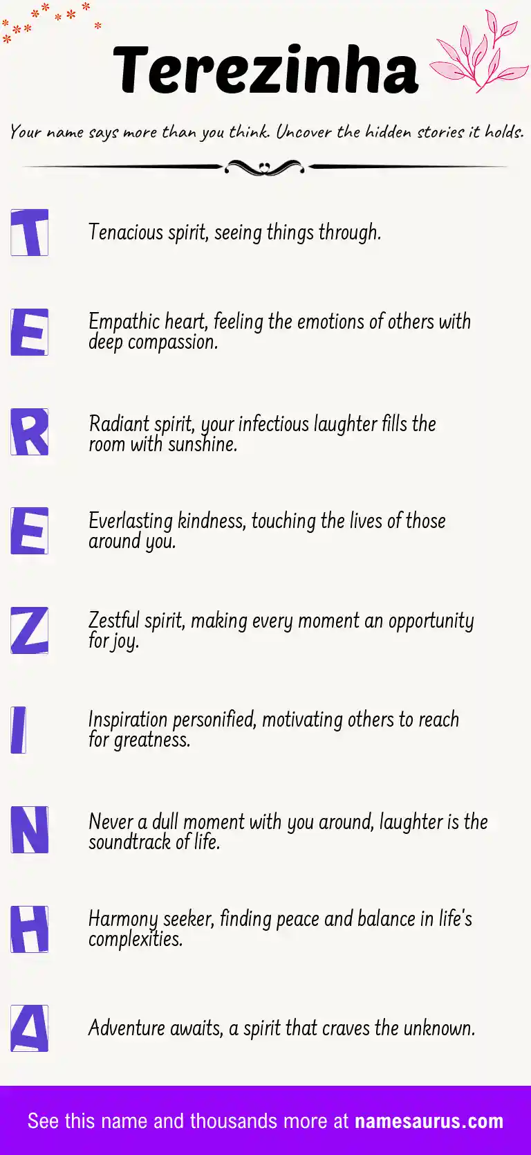 Acrostic poem about Terezinha.