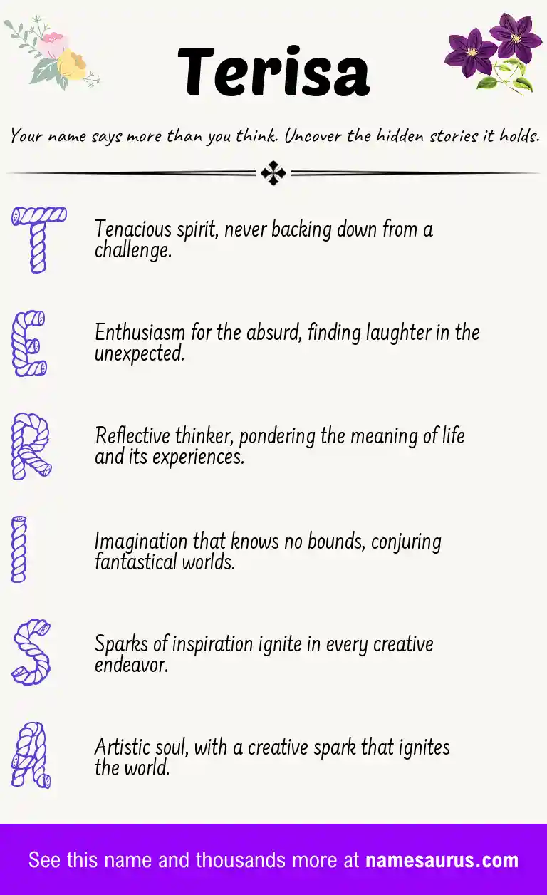 Acrostic poem about Terisa.