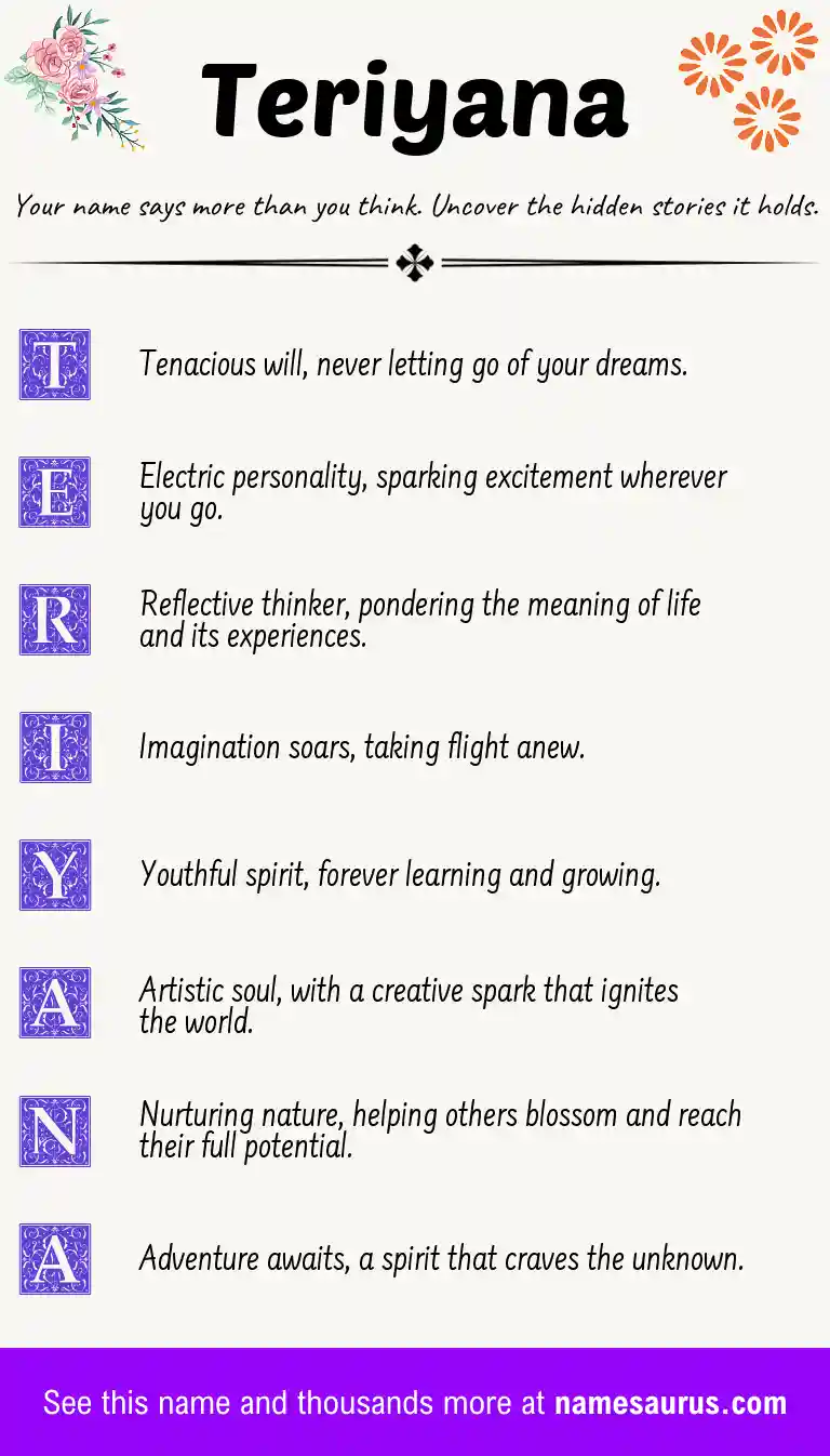 Acrostic poem about Teriyana.