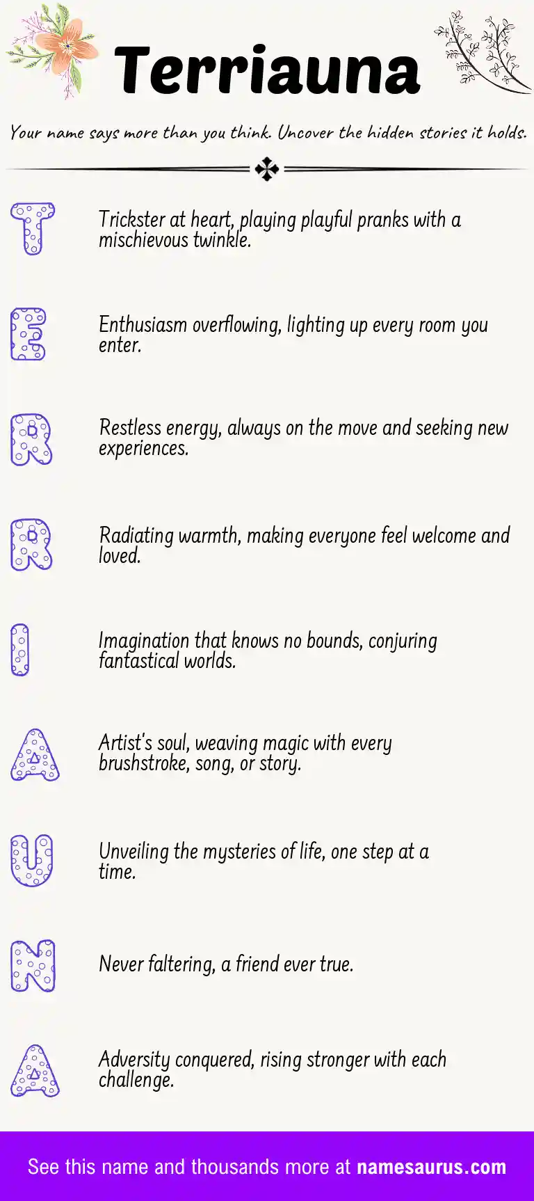 Acrostic poem about Terriauna.