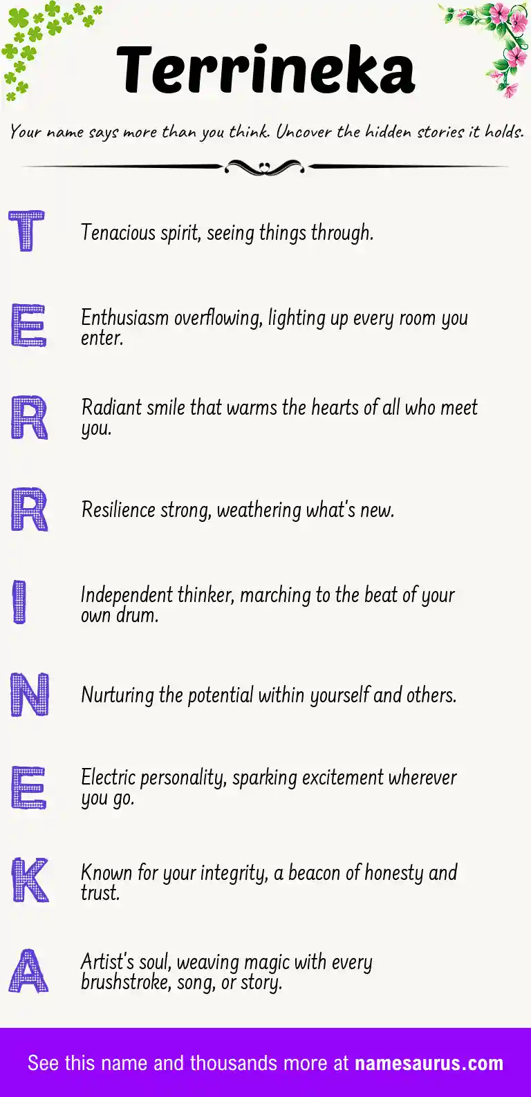 Acrostic poem about Terrineka.