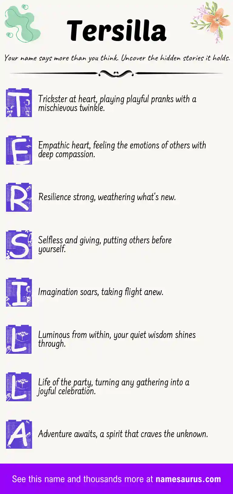 Acrostic poem about Tersilla.