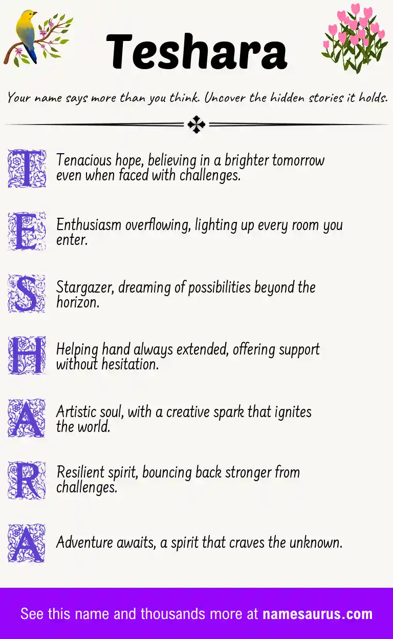 Acrostic poem about Teshara.
