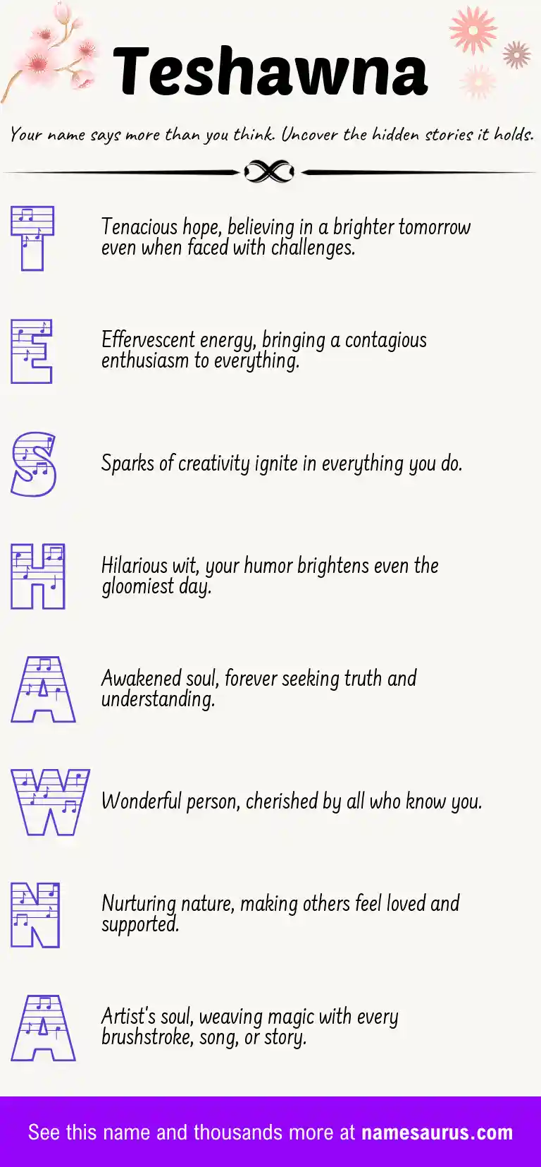 Acrostic poem about Teshawna.