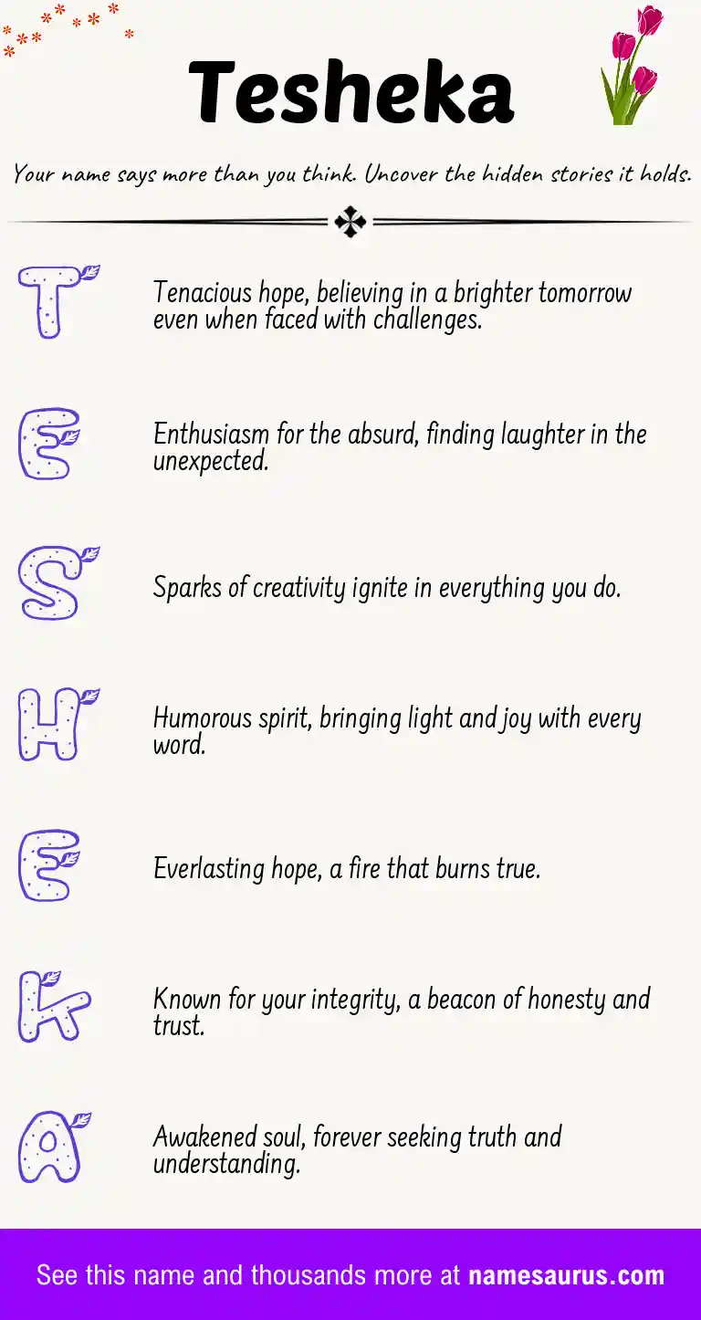 Acrostic poem about Tesheka.