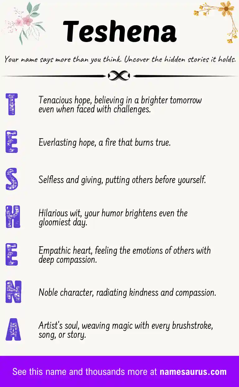 Acrostic poem about Teshena.