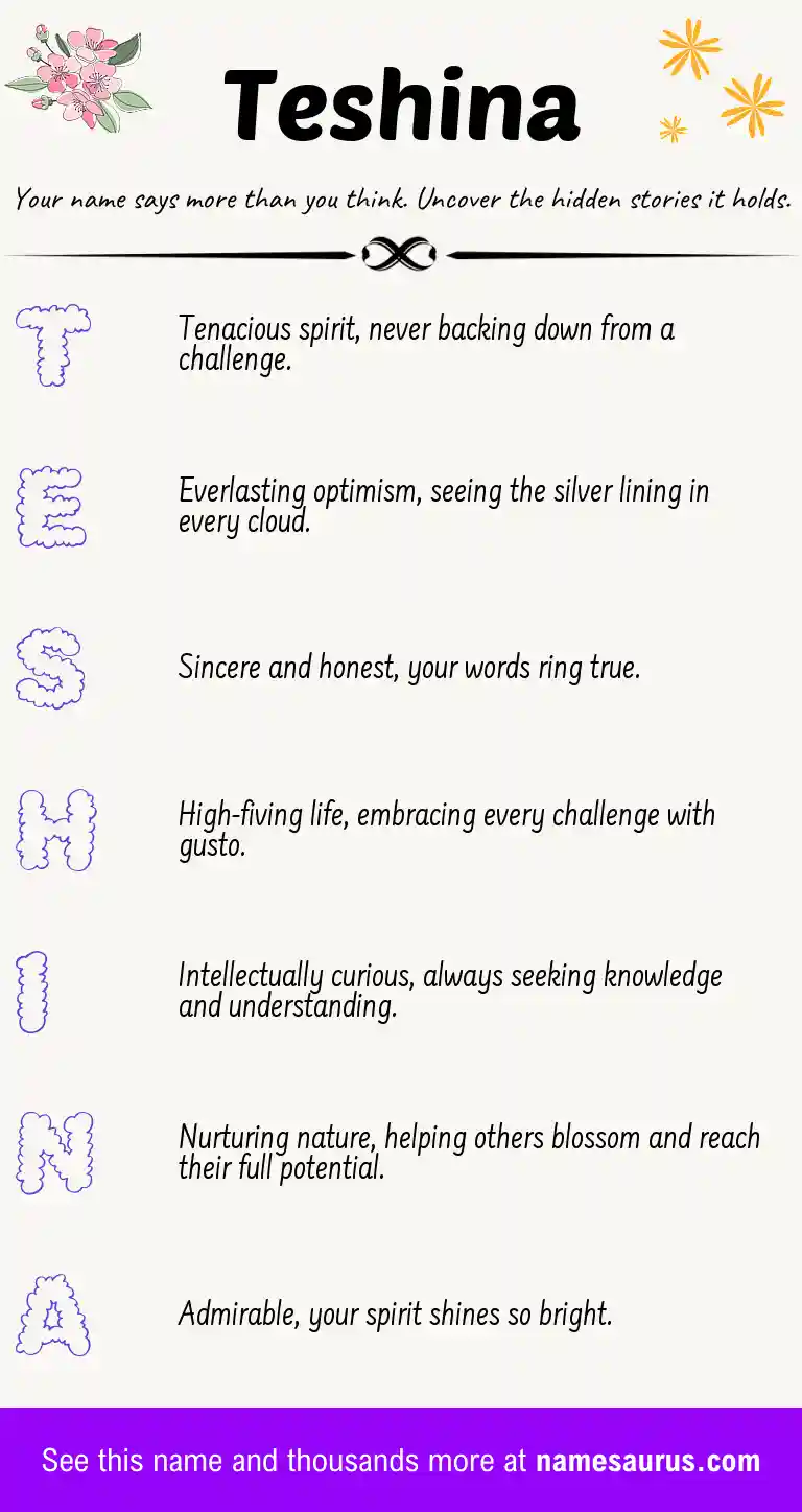Acrostic poem about Teshina.