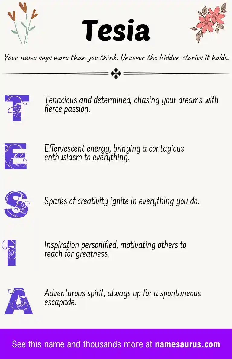 Acrostic poem about Tesia.